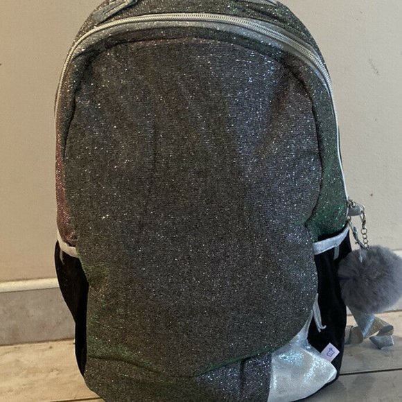 More Than Magic 16.5" Girls Backpack Glitter Canvas - Black Silver School Bag - Picture 1 of 5